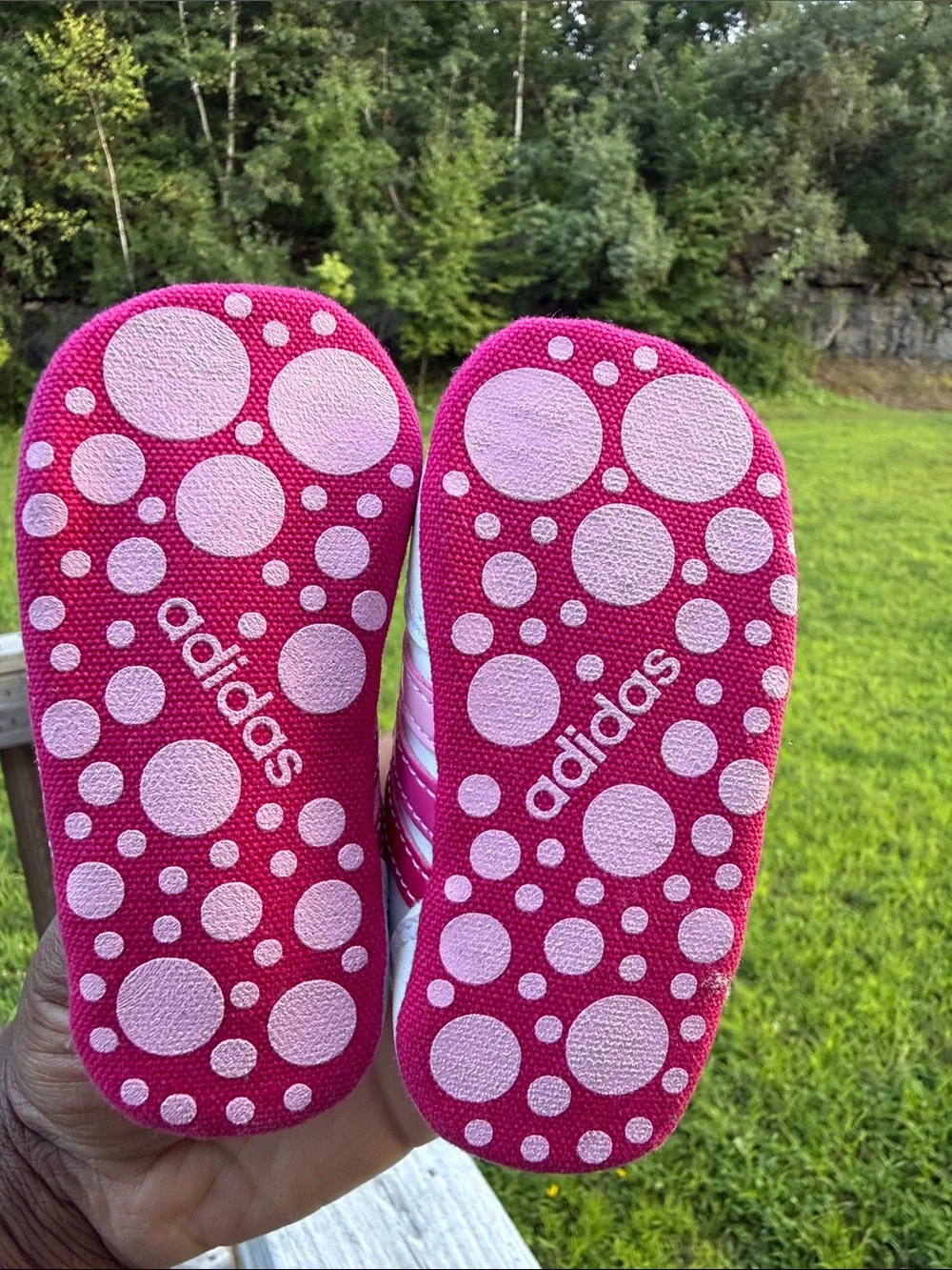 adidas White and Pink Infant Velcro Sneakers